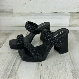 Ann Klein Alexander heeled black sandals womens sz 5 1/2 Faux leather slip on